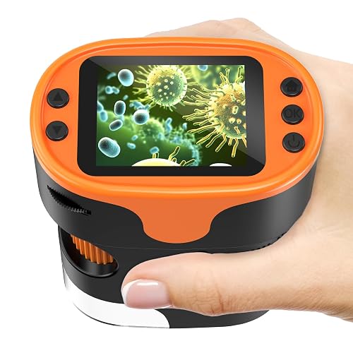 1000X Handheld Digital Microscope for Kids - 4K 2.0" Screen, Rechargeable Mini Labster Portable Pocket Scope, Includes Slides Kit - Science Gadget Edu Boy Girls Gift Ages 4-12