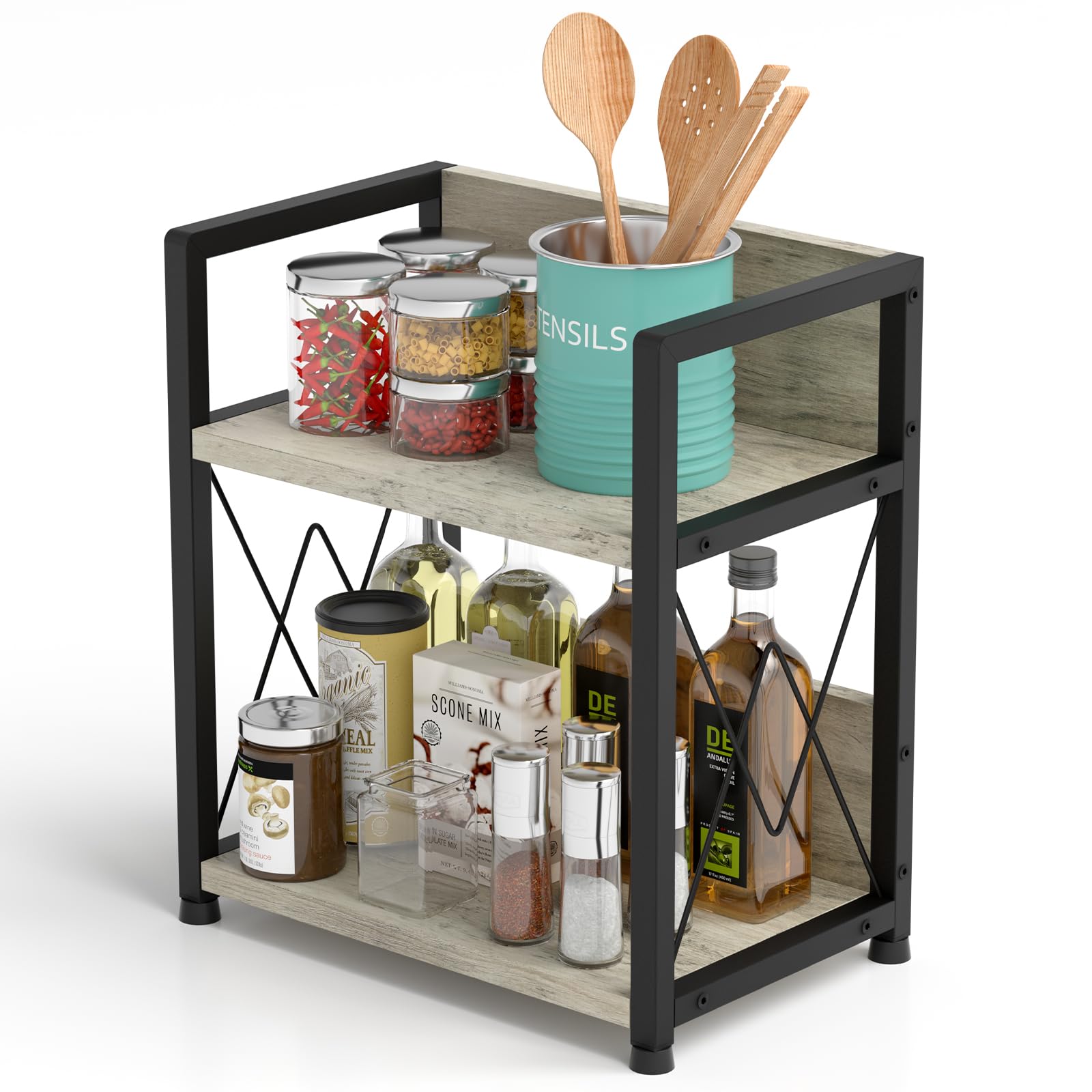 Photo 1 of Aduanbang Coffee Bar Accessories Organizer, 2 Tier Wooden Kitchen Counter Shelf, Coffee Organizer Station for Countertop, Condiment Rack for Mugs, Cups, Cream, Syrup
