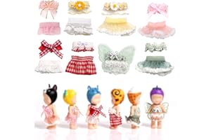 Goktvai 8 Sets 3 Inch Doll Outfits, Collector Clothes with Tops & Skirts Doll Accessories for Decoration and Display (Yellow,