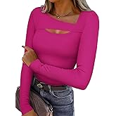 REORIA Women's Sexy Ribbed Long Sleeve Cutout Tops 2025 Fall Trendy Slim Fit Y2K Fashion Going Out T Shirts