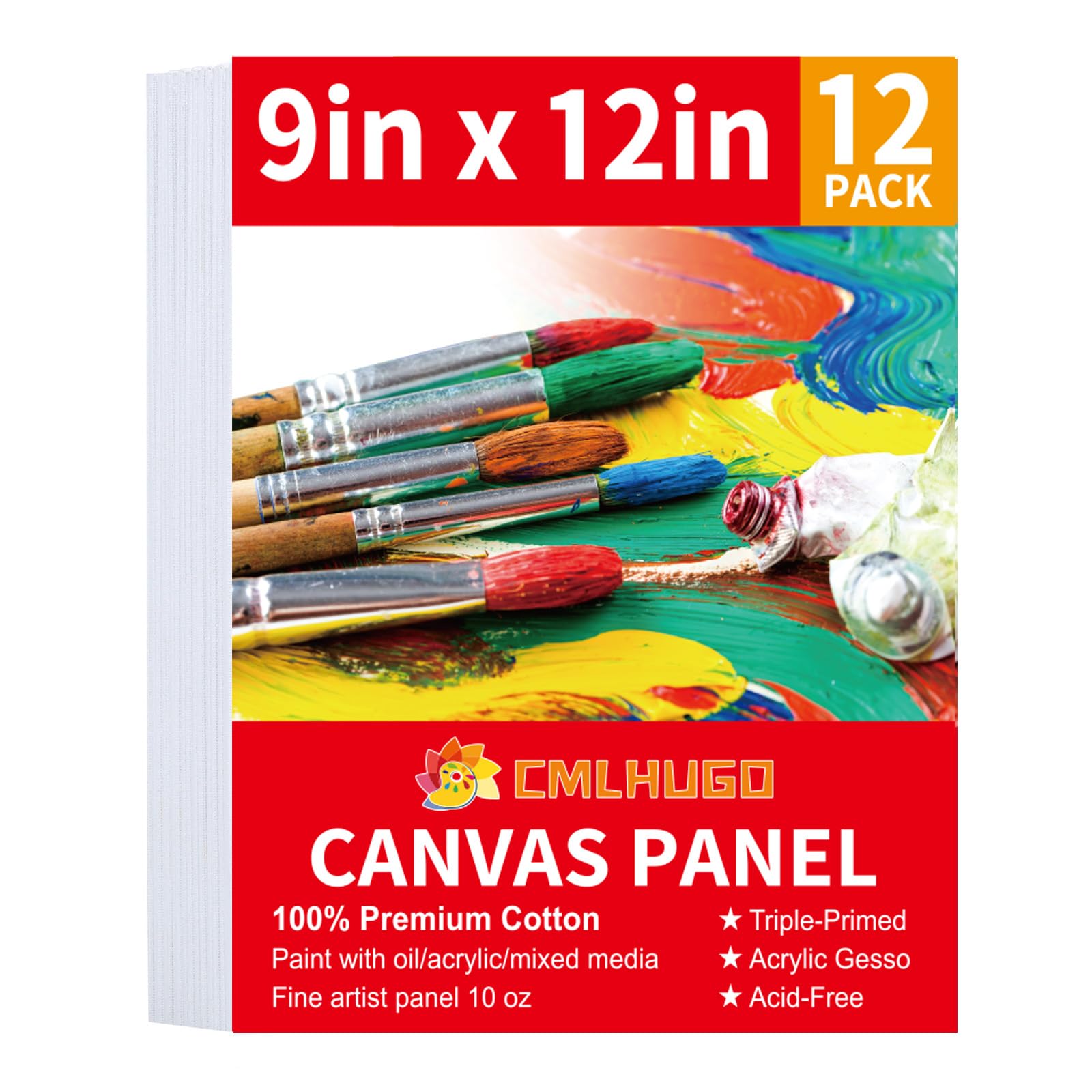 Photo 1 of 12 Pack Canvases for Painting 9 x 12 inch Supplies,Blank Boards Kids-Gesso Primed Acid-Free 100% Cotton Canvas Panels for Acrylics Oil Watercolor,Art Supplies