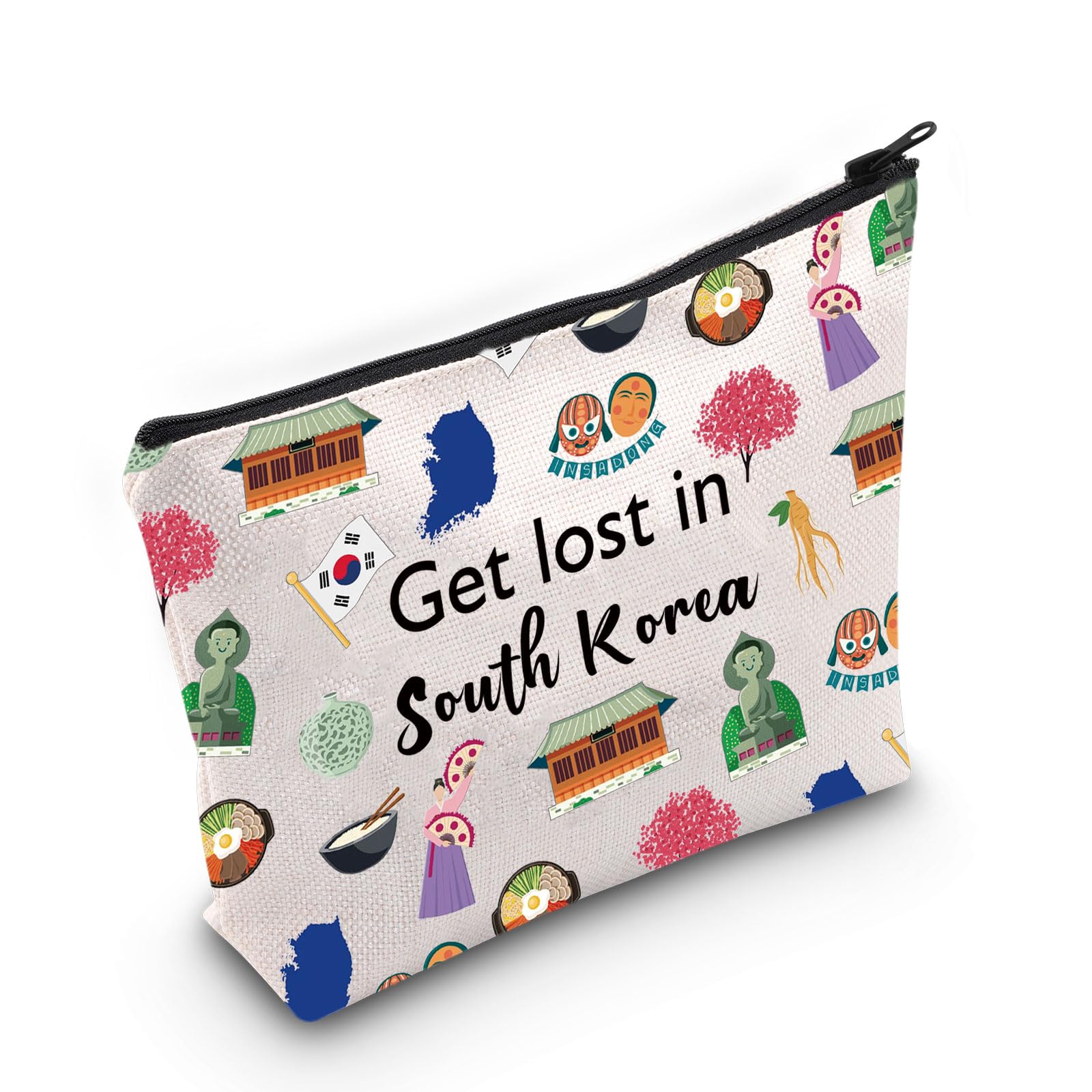 South Korea Travel Gift Get Lost in South Korea Cosmetic Bag for South Korea Traveler Welcome to South Korea (Korea Bag)