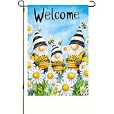 BlissYard Welcome Spring Garden Flag Cute Gnomes Small Yard Flag 12 x 18 inch Double Sided Bee Daisy Outdoor Yard Decoration Hello Spring Summer Farmhouse Holiday Garden Flags