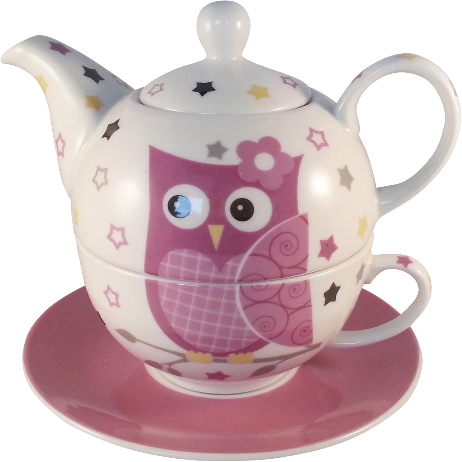 Owl Tea for One Teapot with TeapotsSet Cup and Bowl