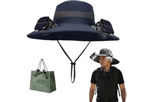2026 Upgrade Hat with Fan, UPF 50+ Wide Brim 2-in-1 Solar Powered Fan Hat with USB, for Fishing Camping Hiking Outdoor