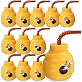 Mifoci 12 Pcs Summer Daisy Honeycomb Party Favor Drinking Cups with Lids, 10 oz Toy Bee Cups for Bee Birthday Party, Honeycomb Day Themed Party, Baby Shower Party Decorations Supplies Favor