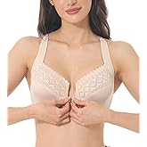 Cortelay Women's Front Closure Racerback Bra Underwire Full Coverage Unpadded Lace Everyday Bra Plus Size for Large Bust