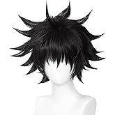 Amback Black Cosplay Wig for Anime, Probeauty Short Black Fluffy Spiky Costume Wigs for Halloween