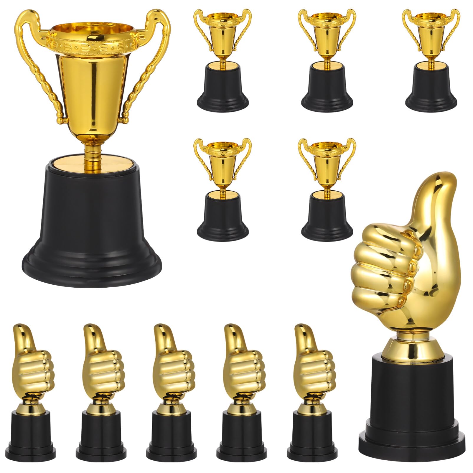 NUOBESTY Mini Trophies, 12pcs Gold Trophy Award Thumbs up Award Trophy Plastic Trophies for Kids Award Trophy Cups for Party Favors, Rewards, Competitions, Sports Games