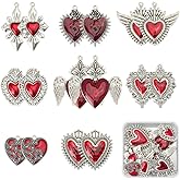 SUNNYCLUE 1 Box 16Pcs 8 Styles Sacred Heart Charm Gothic Love Charms Antique Silver Alloy Enamel Sacred Pendants for Jewelry Making Supplies Valentine's Day DIY Craft Necklace Bracelet Earring Adults
