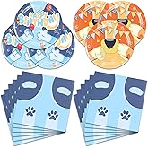 Aulecoo 40Pcs Blue Dog Birthday Party Supplies Blue Dog Plates Napkins Tableware Dinnerware for Kids Boys Girls Birthday Baby Shower