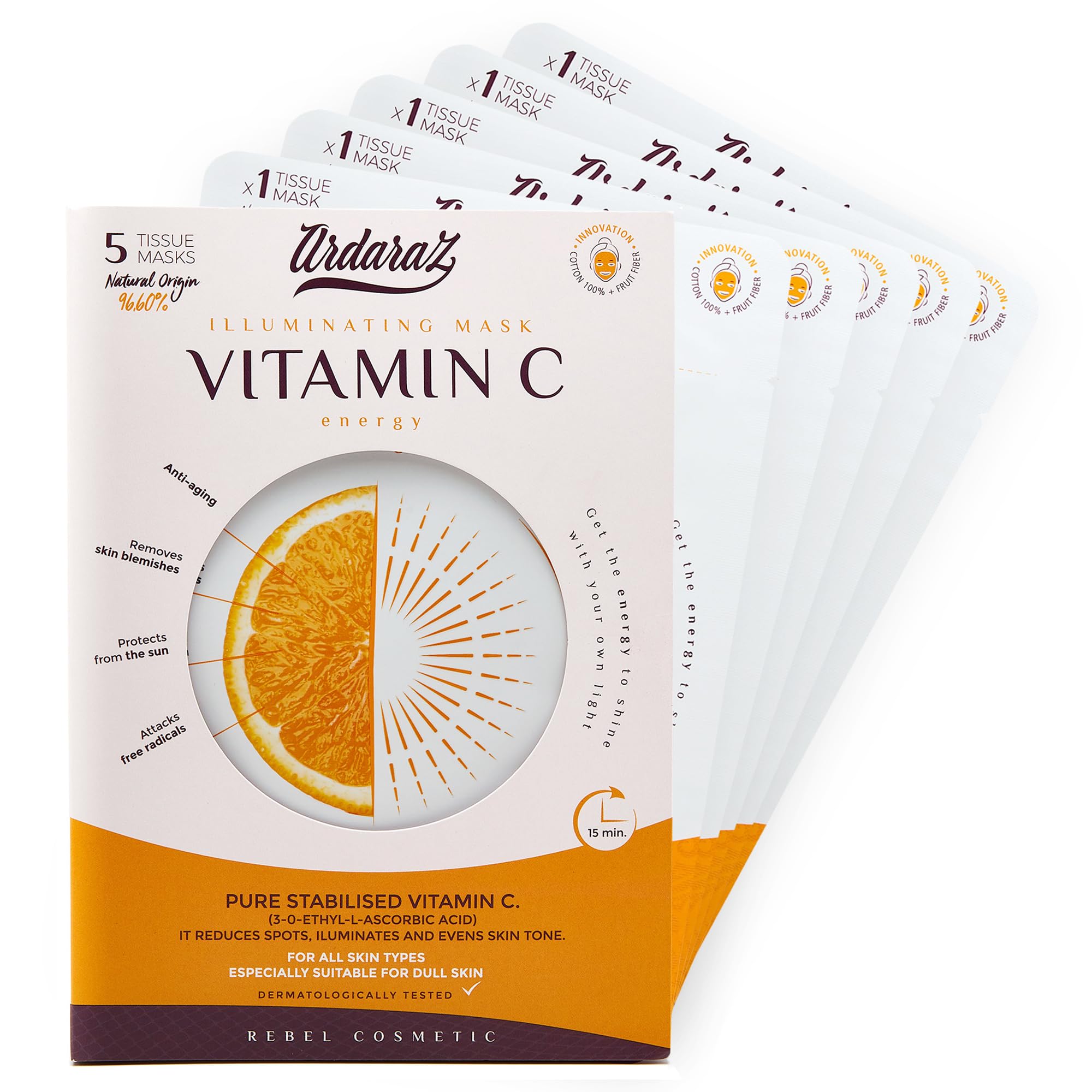 Ardaraz Face masks beauty with Stabilized Vitamin C for face and Hyaluronic Acid. Anti Dark Spots and Blemishes Sheet masks. Deep hydration with instant effect. Vegan sheet mask set 5 pcs