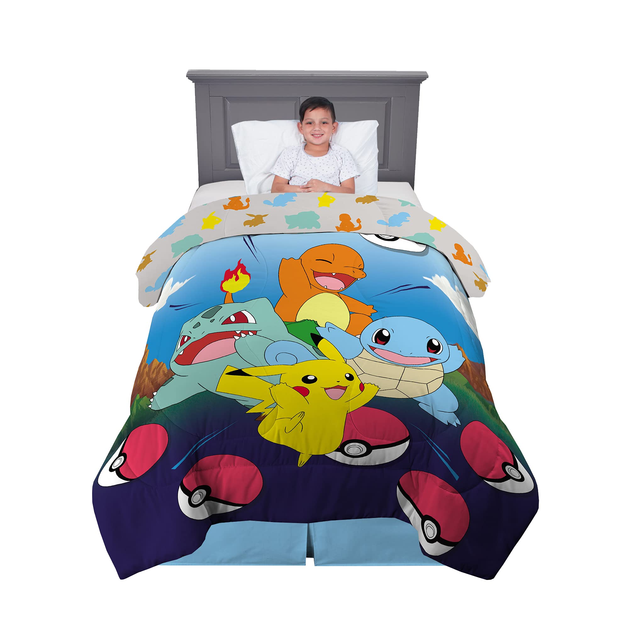Pokemon Kids Bedding Super Soft Microfiber Reversible Comforter, Twin/Full, (Officially Licensed Product) by Franco