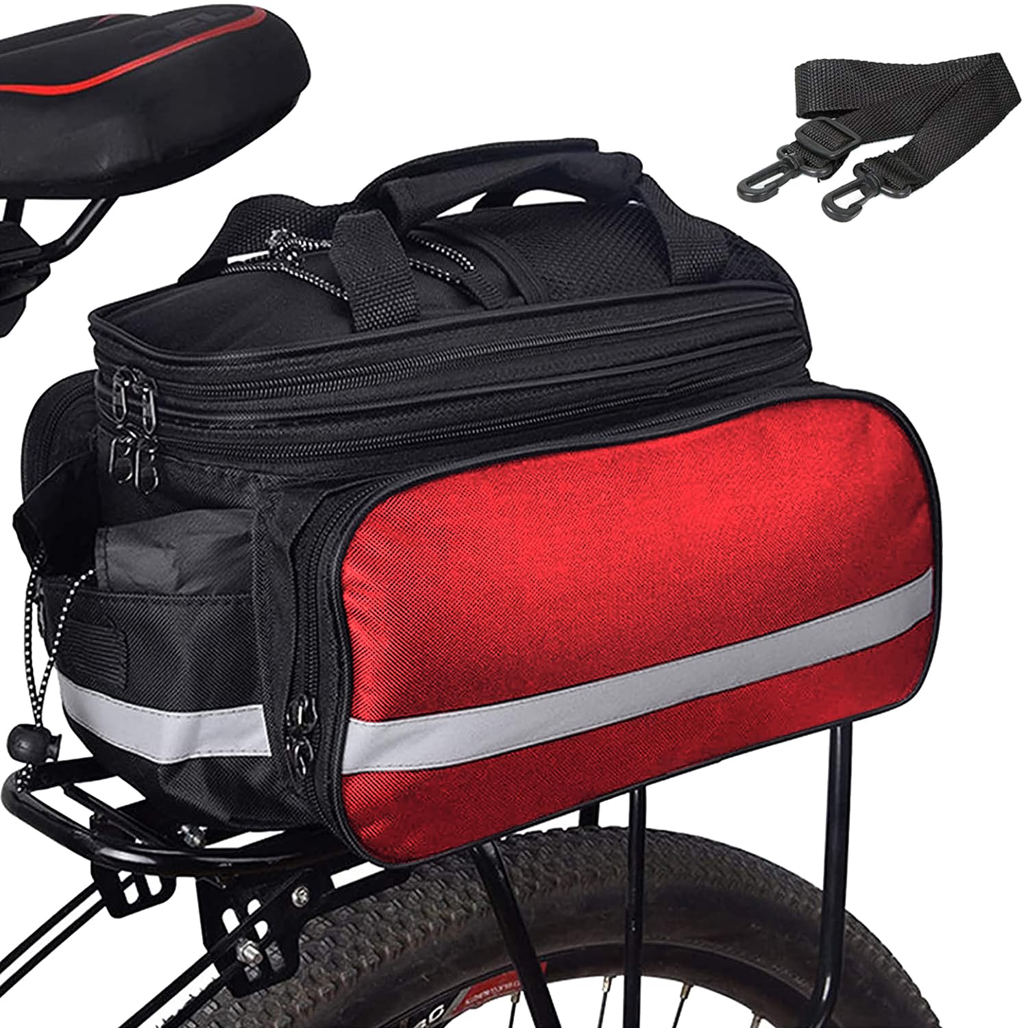 Taeku Bicycle Rear Bag, 27L Multifunctional Waterproof Pack Backpack Bicycle Rear Bag with Reflective Strip for Cycling Commuter Travel (Red)