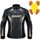 DUHAN Men's Leather Motorcycle Jacket, 3-in-1 Waterproof Windproof Riding Jacket with CE Level 2 Armor