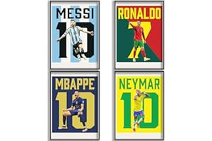 BAOGELI Messi, Ronaldo, Mbappe, Neymar Poster Soccer Canvas Poster Wall Art Print Set of 4 Gifts for Boys Living Room Bedroom Decor Unframed: 8x12inch