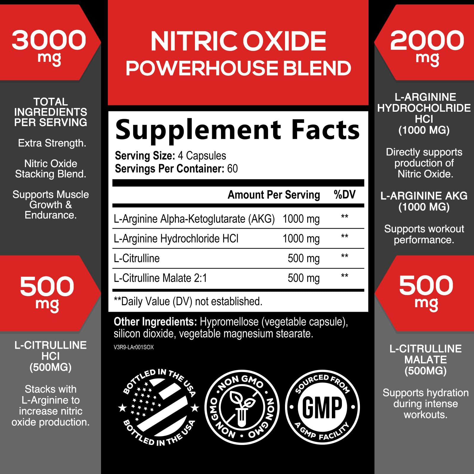 Extra Strength Nitric Oxide Booster 3000mg - 3X Strength L-Arginine AKG & Citrulline Malate - Premium Nitric Booster Natural Energy, Muscle & Heart Support, Bottled in USA Men & Women - 120 Capsules