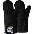 GORILLA GRIP BPA-Free Soft Silicone Oven Mitts, Heat Resistant Thick Cotton Lined Cooking Mitt Set, 14.5" Extra Long Flexible Potholders Protect Hands, Kitchen Essential Waterproof Gloves, Black