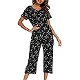 ENJOYNIGHT Women's Pajama Sets Cotton Sleepwear Tops with Capri Pants Cute Pjs