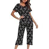ENJOYNIGHT Womens Pajama Sets Cotton Summer Pjs Tops with Capri Pants Sleepwear