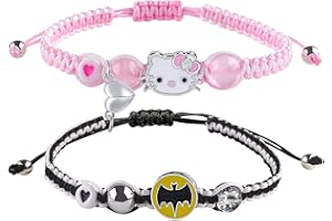 GVUSMIL Couples/Matching Bracelets,Friendship Bracelets,Bat/Spider/kitty Bracelets sets with Couple Rings,Valentine's Day Birthday Jewelry Gifts for Gf and Bf Soulmate,Matching Gifts for Husband&Wife Son&Daughters BFF