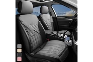 BEITK 2 Pack Leather Front Car Seat Covers, Universal Sideless Car Seat Protectors with Storage Pocket and Seat Belt Pads, Waterproof Automotive Seat Cover for Cars Trucks SUV(Grey)