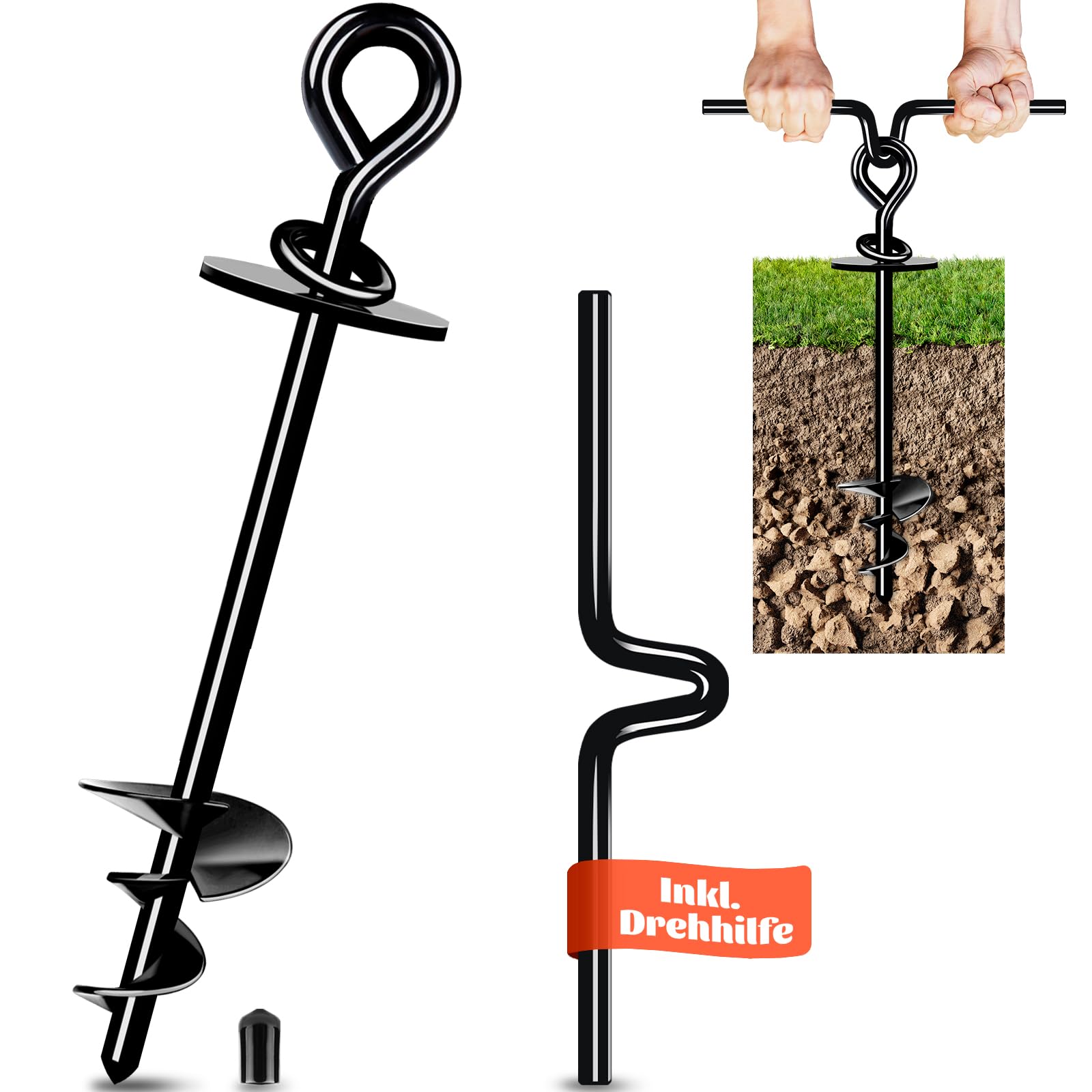 Dog Stake ø 12mm, Dog Ground Anchor for Small Medium Large Dogs up to 100kg/220 Lbs, Dog Spikes for Ground for Garden, Backyard, Camping, Beach(Black)