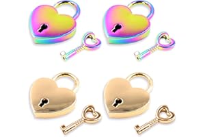 4 PCS Mini Heart Shaped Lock and Key, Metal Small Locks with Keys Set, Small Padlock for Diary Book Storage Box, Heart Shaped