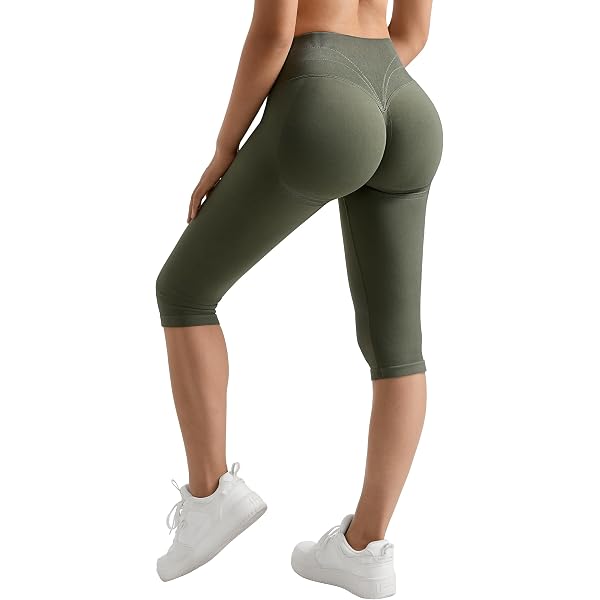 USecee Women's Butt Lifting Capri Leggings - High Waist Tummy Control Yoga Running Pants With Pockets