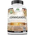 Organic Ashwagandha 2,100 mg - 100 Veggie Capsules Pure Organic Ashwagandha Powder and Root Extract - Stress Relief, Mood Enh