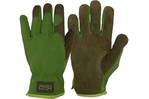HANDLANDY Men Leather Gardening Gloves, Utility Work Gloves for Mechanics, Construction, Driver, Dexterity Breathable Design