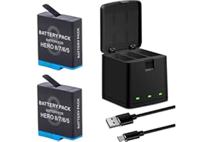 2-Pack Battery Compatible for Hero 2018 Hero 8 Hero 7 Hero 6 Hero 5 Black Official with USB Storage 3-Channel USB and Type-C 