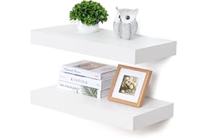 FLYJOE Deep Floating Shelves White - 24 Inch Wide x 12 Inch Deep Floating Shelves Set of 2 - Large Wood Shelves for Books Living Room Bathroom Laundry Room Bedroom Kitchen Home Office