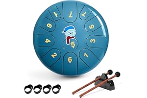 ROTHERGLI Steel Tongue Drum -11 Note 6 Inch Tongue Drum Instrument - Hand Pan Drums with Music Book, Steel Handpan Drum Mallets and Carry Bag, C Major for Meditation or Yoga,Gift for Kid or Adults(Blue)