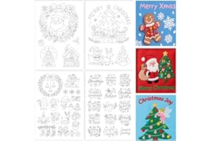 ORIGACH 4 Sheets Large Christmas Water Soluble Embroidery Stabilizers, Christmas Elements & Phrases Designs - Stick and Stitch Embroidery Paper Hand Sewing Stabilizers for Embroidery Beginners