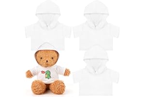 Litherr S 3 Pcs Plush Animal Clothes Hoodies for 8-12 Inch Stuffed Bear Blank Stuffed Doll Shirt Perfect for Sublimation DIY Goodie Bag Stuffers