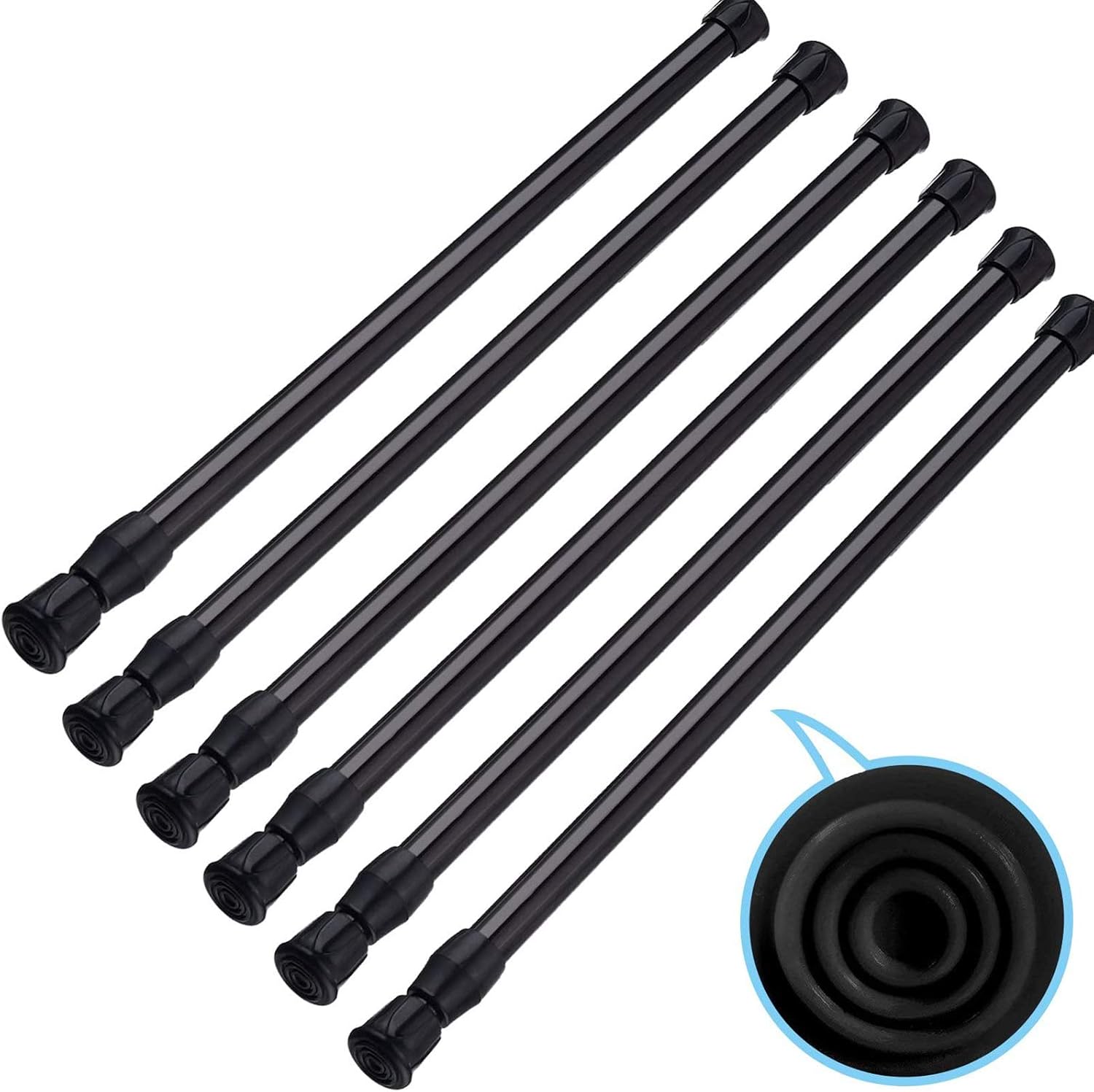 SIQUK 6 Pack Tension Rods Adjustable Spring Cupboard Bars Black Extendable Rod for Wardrobe Bookshelf Bathroom (Black, 30-50cm)