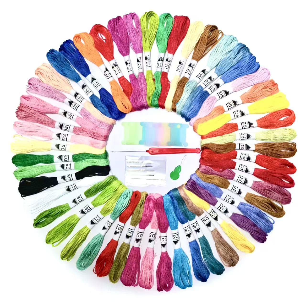 Embroidery Threads 50 Skeins Pack, DSL Cross Stitch Threads 8m (6 Strand) Rainbow Colour Embroidery Floss, Friendship Bracelets Threads, Crafts Sewing Thread with Needles, Bobbins, Threader, etc