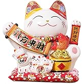 TXYXT Lucky Figurines Cat Waving Arm Statue,Chinese Ceramic Fortune Cat,Japanese Good Luck Cat for Home, Office, Store, Moving Arm Money Cat