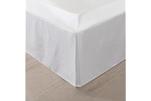 XUAN DIAN King Bed Skirt, Wrap Around Bed Skirt with Pleated Corner, 12 Inch Drop Pleated Waffle Weave Bedskirts, Anti-Slip, Microfiber, White, 12'' King