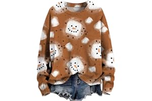 xoxingysm Womens Christmas Sweaters Funny 3D Graphic Pullover Tops Long Sleeve Crewneck Oversized Loose Casual Sweatshirts