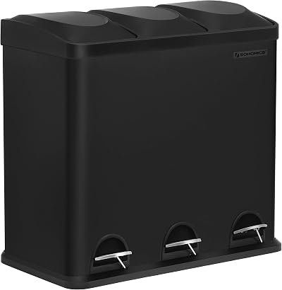 SONGMICS 318 L Kitchen Waste Bin with 3 Compartments and Pedal LTB54B