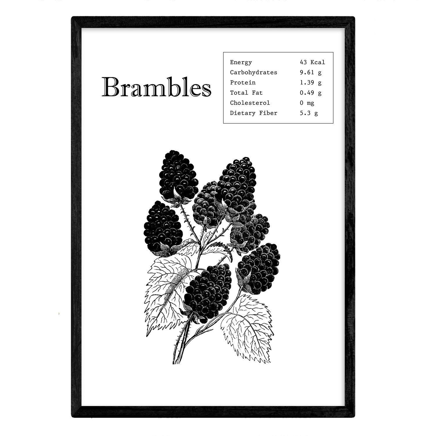 Nacnic Poster Brambles. Sheets of fruits and vegetables in English. A4 size