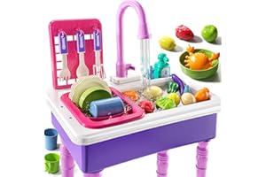 JUKUDAHU Play Sink with Running Water, Play Kitchen Toys Sink for Kids 3 4 5 6 7 Years Old, Electrical Dishwasher, Kitchen Accessories Set, Dishes Games, Gifts for Toddlers 3-5