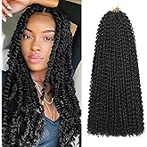 Passion Twist Hair 18 Inch 8 Packs Water Wave Crochet Hair Bohemian Braiding Hair for Boho Locs Pre Looped Crochet Braids Hair for Black Women （1B Black#）