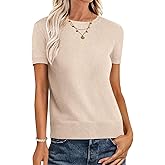 ANRABESS Womens Short Sleeve Sweaters Wool Blend Crew Neck Sweater Shirts Business Casual Work Tops 2026 Summer Outfits