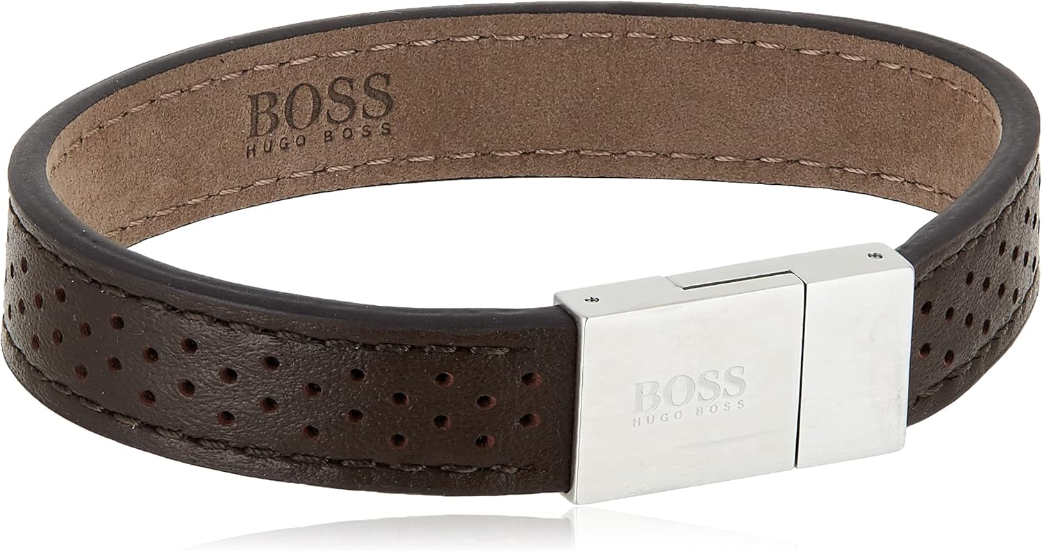 HUGO BOSS MEN'S STAINLESS STEEL & BROWN LEATHER BRACELETS 1580034M