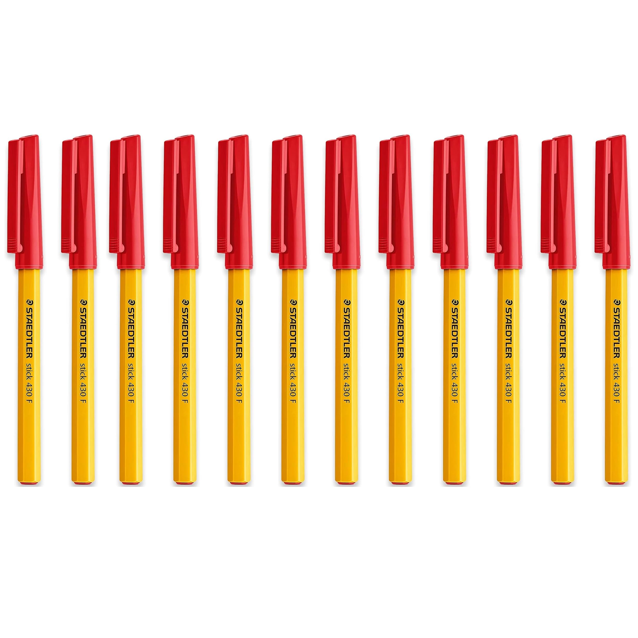 STAEDTLER Fine 0.3mm 430 F Stick Ballpoint Pens Writing Pen Smooth - Red Ink (12)