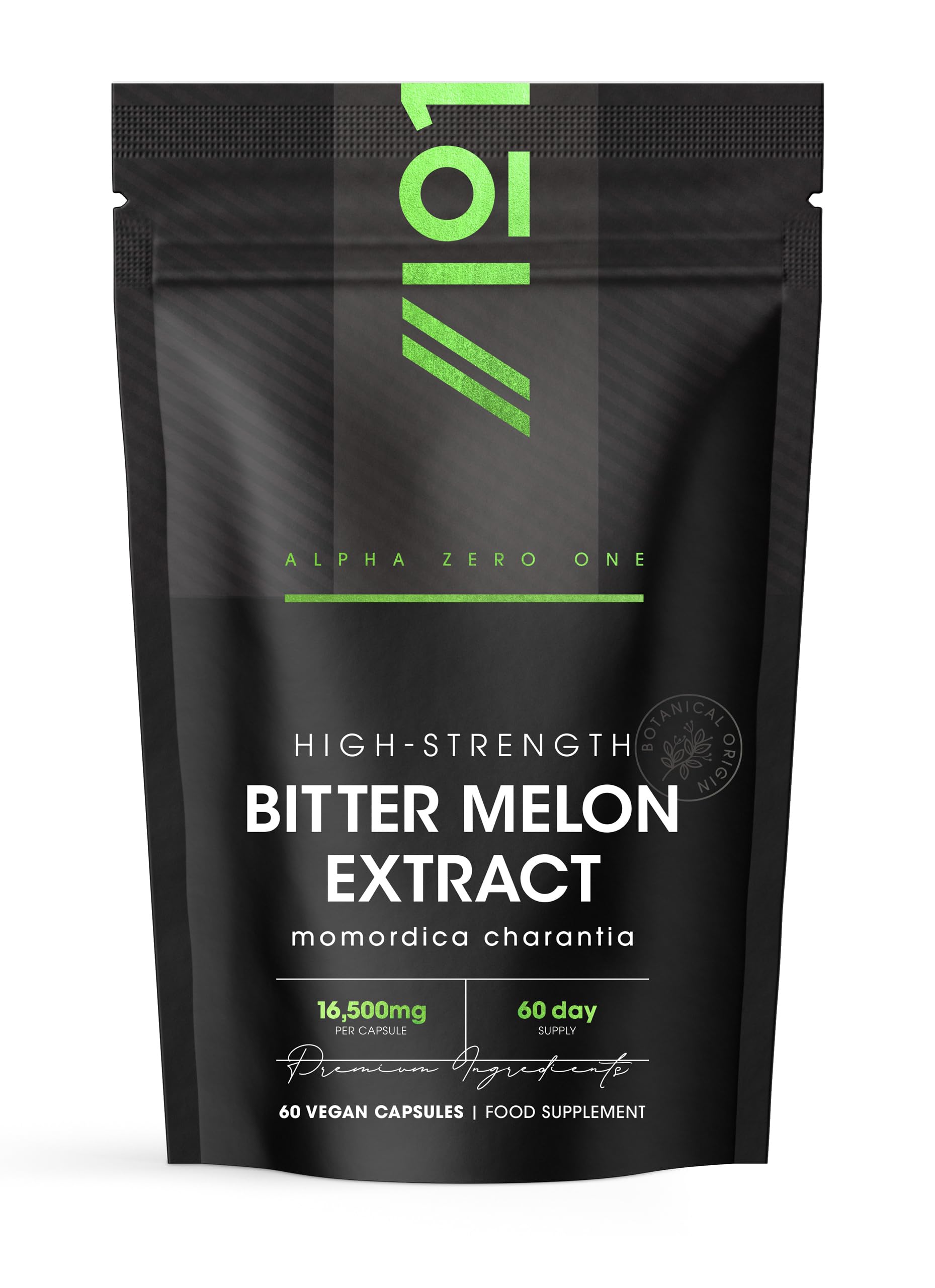 Bitter Melon Extract 16,500mg (Karela) – 60 Vegan Capsules (2 Months Supply) – Resealable and Recyclable Pouch by Alpha01 (Natural)