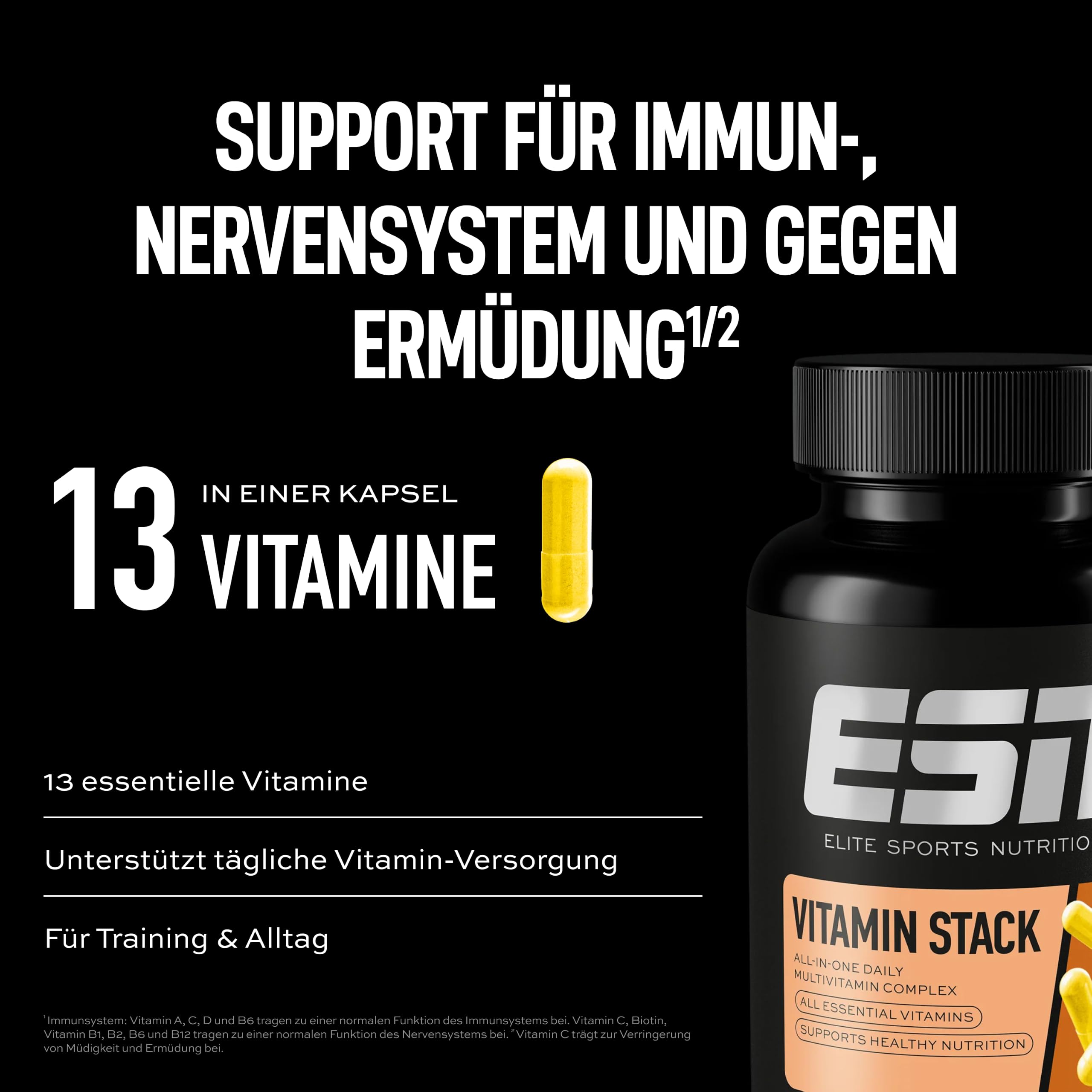 ESN Vitamin Stack - Multivitamin-Komplex mit 13 essentiellen Vitaminen - Vitamine A, C, D, E, K und Vitamin B-Komplex - 120 Kapseln, 120 Portionen 3